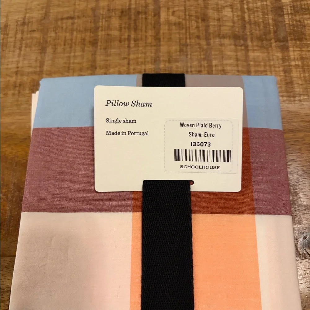 NEW Schoolhouse Woven Plaid Berry Euro Pillow Sham